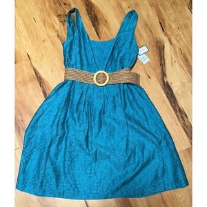 New!!! NWT Nine West Women's Belted Burnout Fit & Flare Dress, Ocean, Size 8